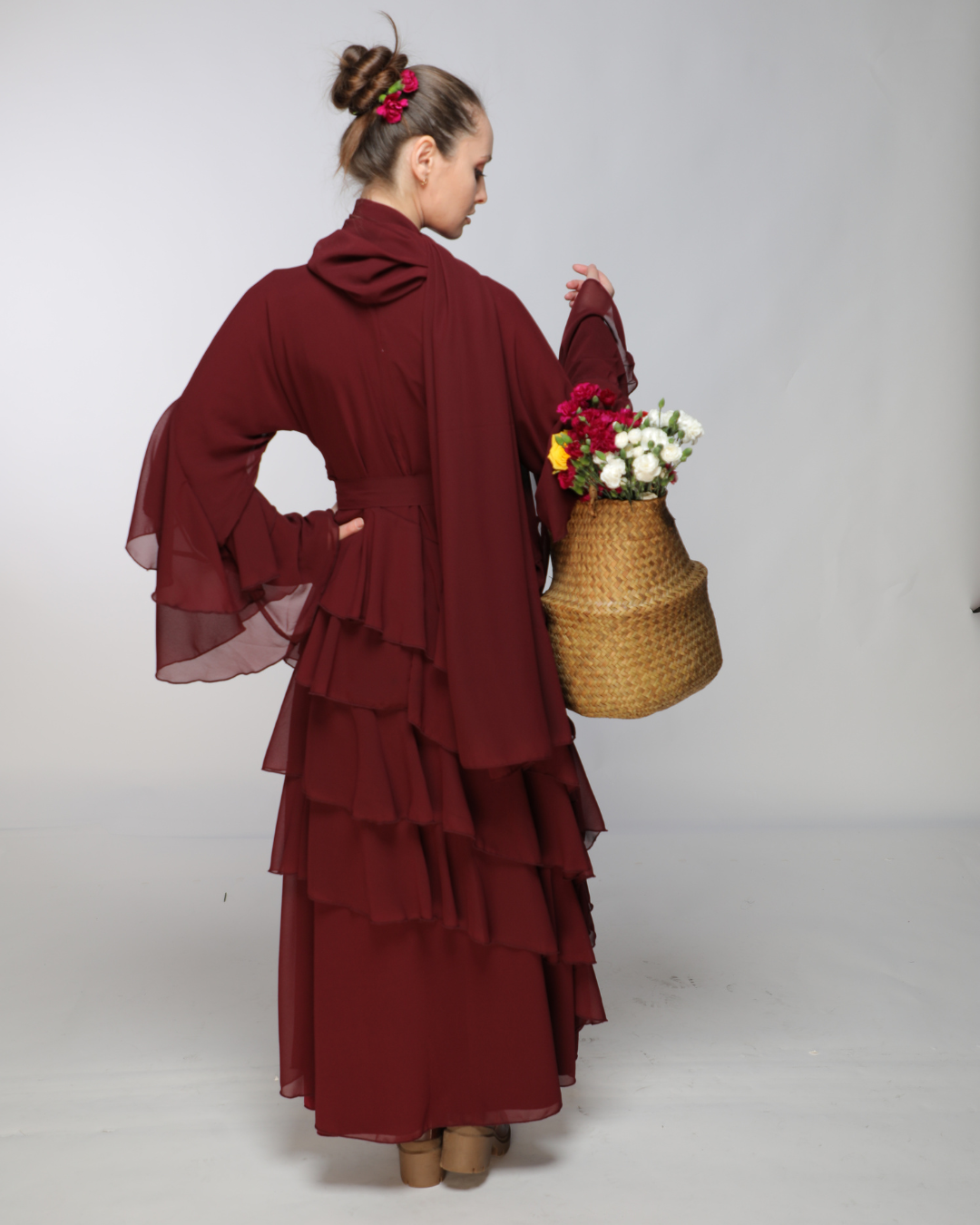 Kira Chiffon Maxi Dress with Hijab Burgundy / L Kira Chiffon Maxi Dress with Hijab Burgundy / L
