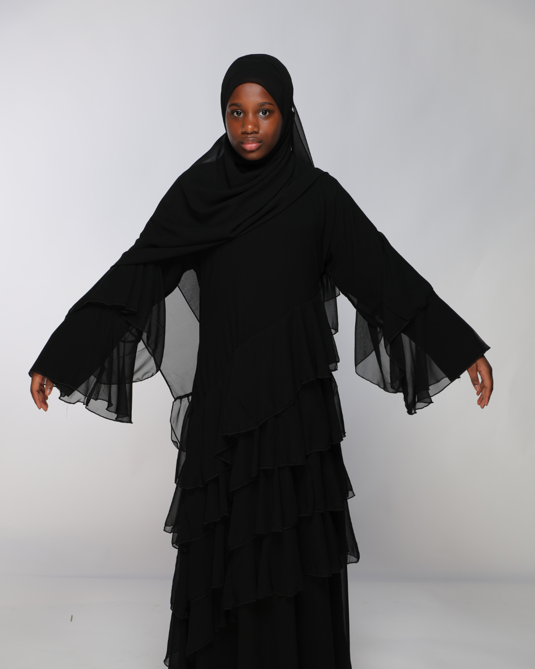 long sleeve maxi dress hijab YZHM Women's Muslim Modest Dress Dots Print Full Sleeve Belted Long Dress Ruffle Tiered Ankle Length Islamic Dress, Size: Medium
